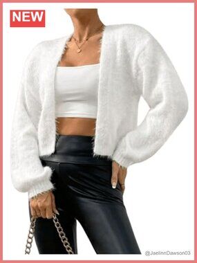 Fuzzy Crop Cardigan Long Sleeve Open Front Sweater Shrug